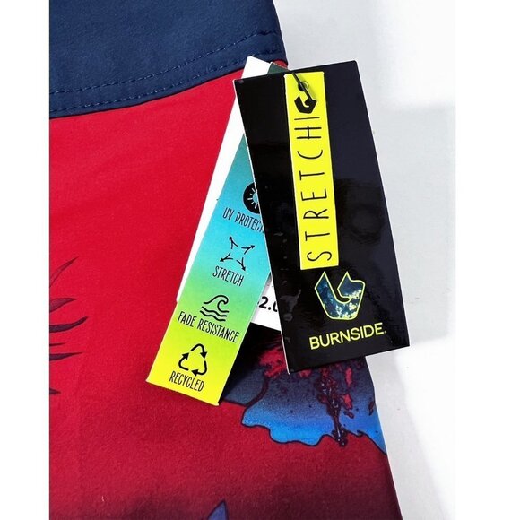 Burnside Mens Blue Red Tropical Board Shorts Pockets Swimwear Sz 32 New - Picture 3 of 10